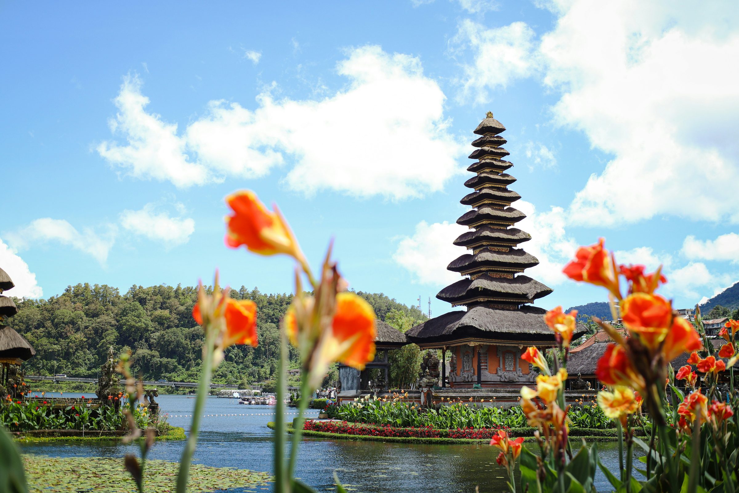 Bali landscape with temple and lake